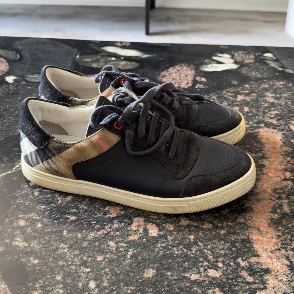 Burberry Black and Tan Check Sneakers